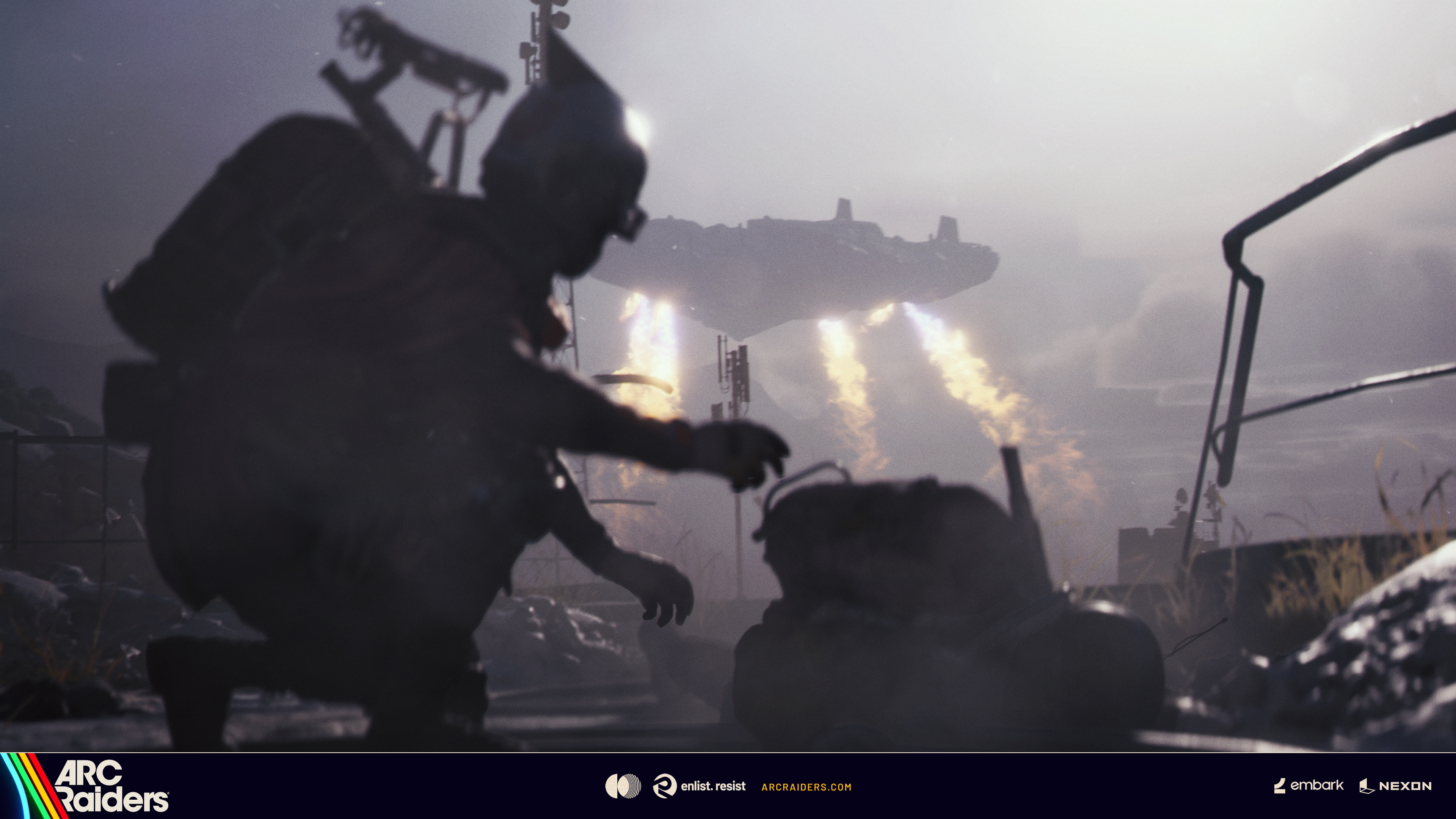 Smoke-filled interior with a raider silhouette near a wishlist bar
