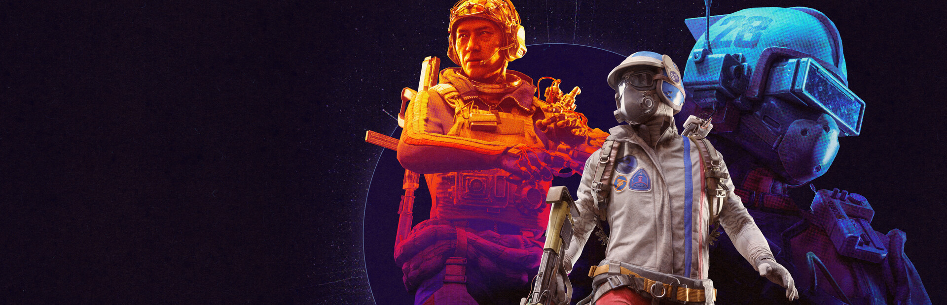 Dual portrait banner with two raiders lit in neon